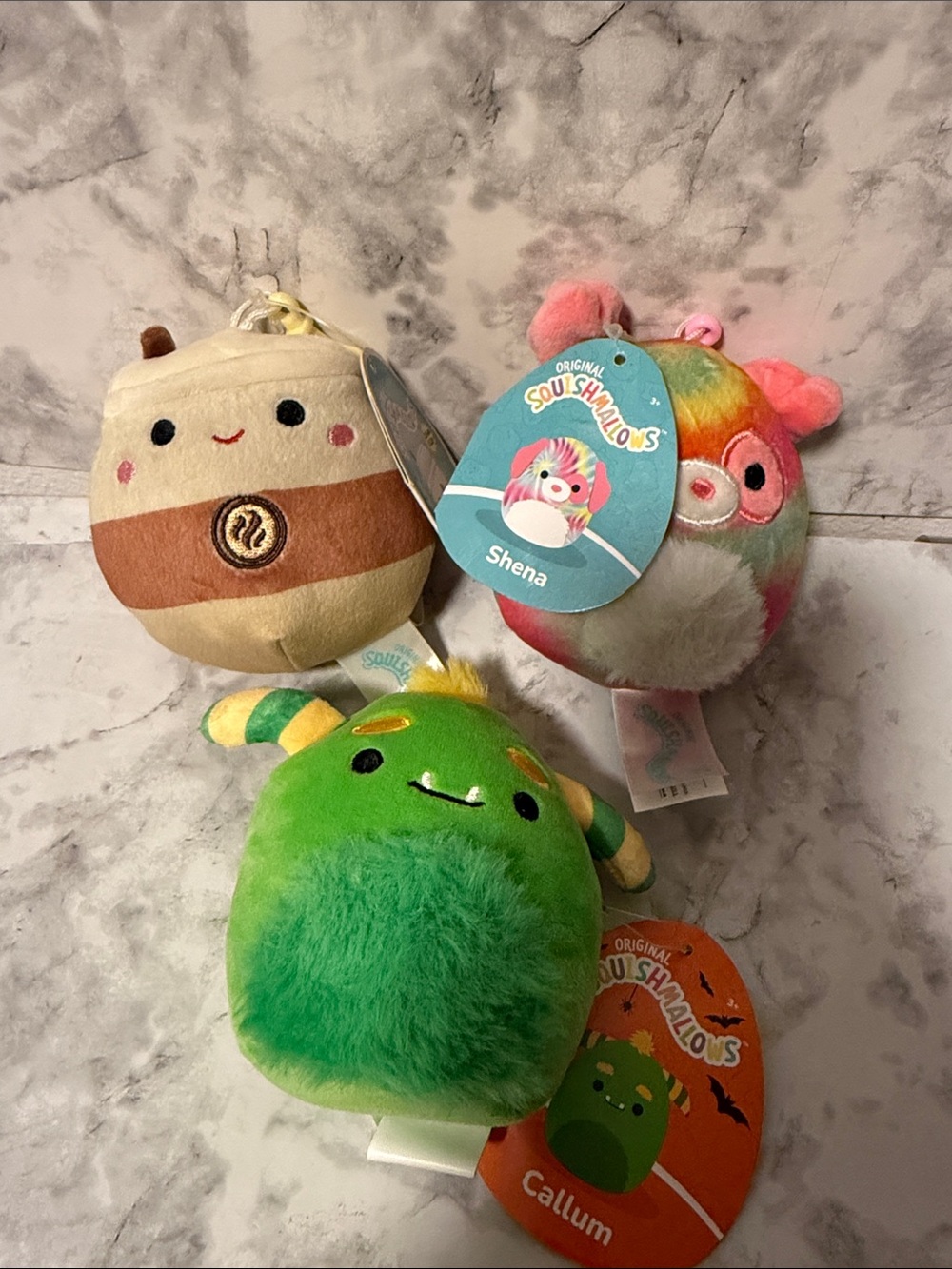 Squishmallows Plush Trio 4inch - Green, Cream & Rainbow Tie-Dye